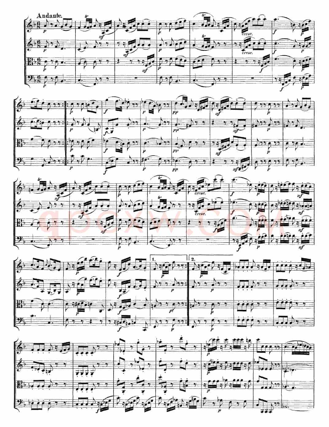 Mozart《Quartet No.15 in D Minor,K.421》（总谱）