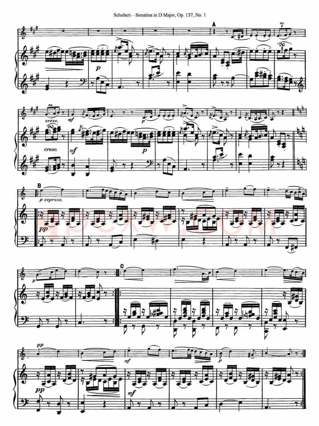Violin Sonatina in D major Op.137 No.1（小提琴+钢琴伴奏）