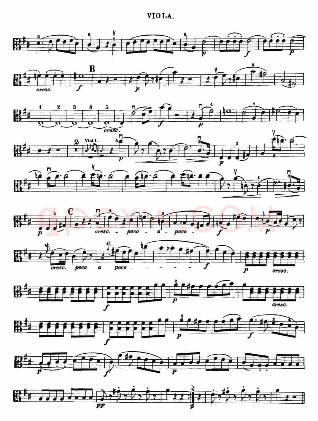 Mozart《Quartet No.20 in D Major,K.499》（Viola分谱）