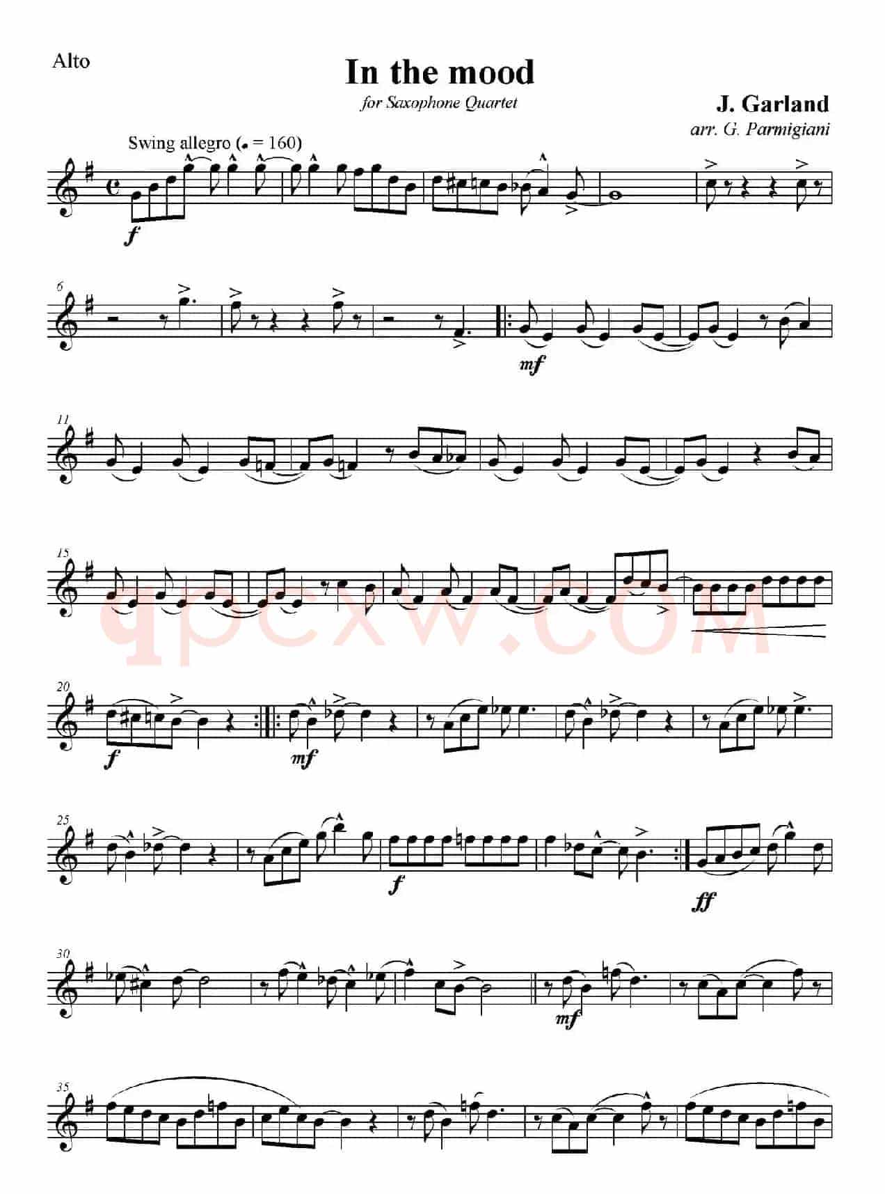 In The Mood（情绪）（四重奏中音萨克斯分谱）