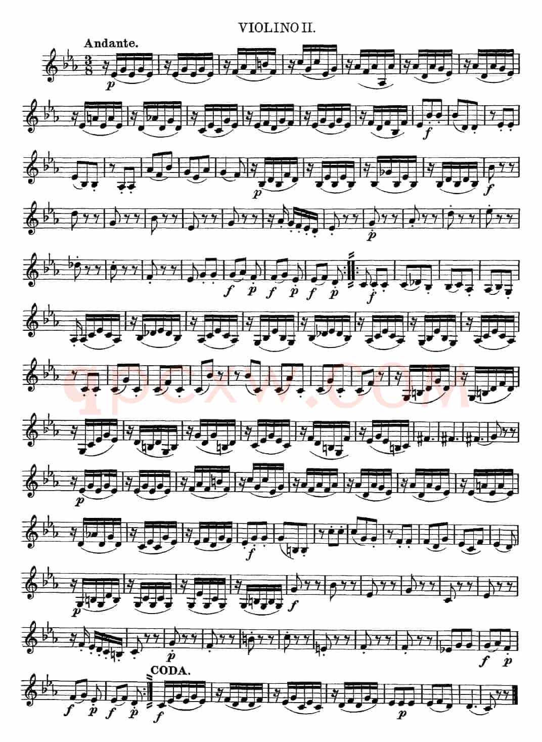 Mozart《Quartet No.4 in C Major,K.157》（Violin 2分谱）
