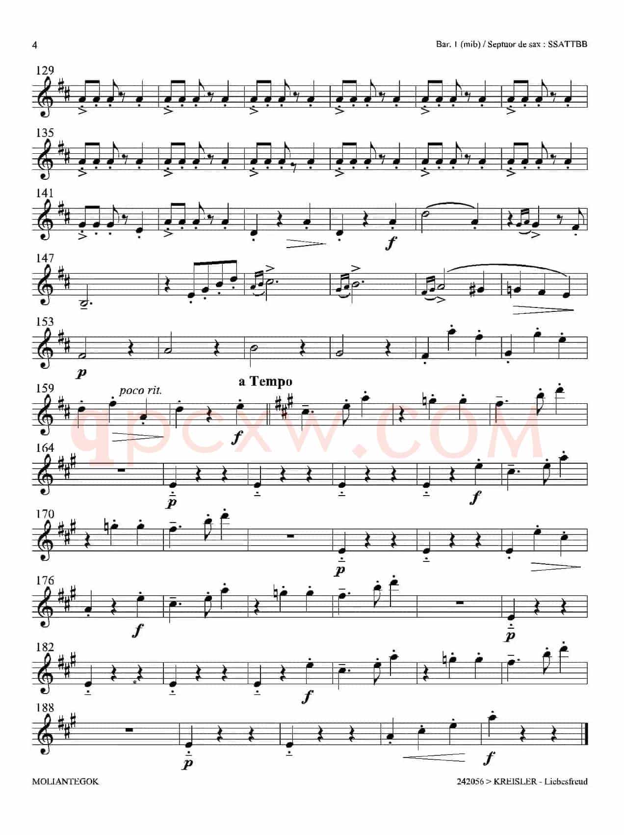 Liebesfreud（四重奏第一上低音萨克斯分谱）