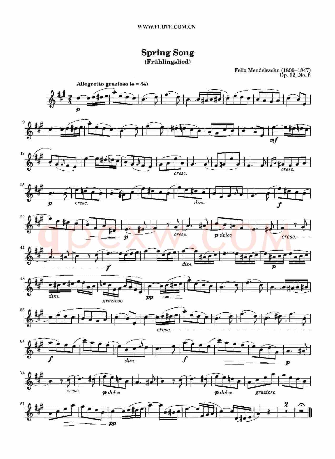 春之歌（Spring Song）作品62 （长笛+钢琴）