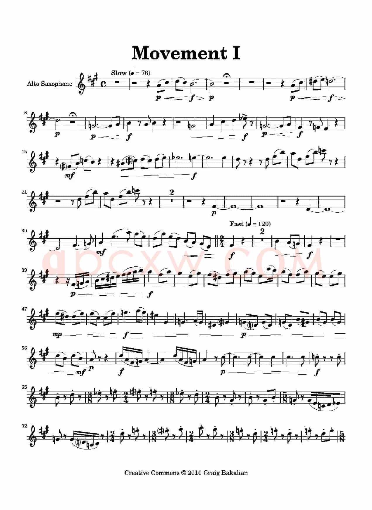 Movement（四重奏中音萨克斯分谱）