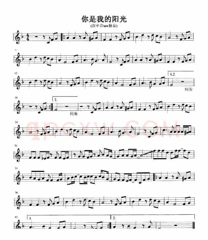 你是我的阳光（次中音Sax）