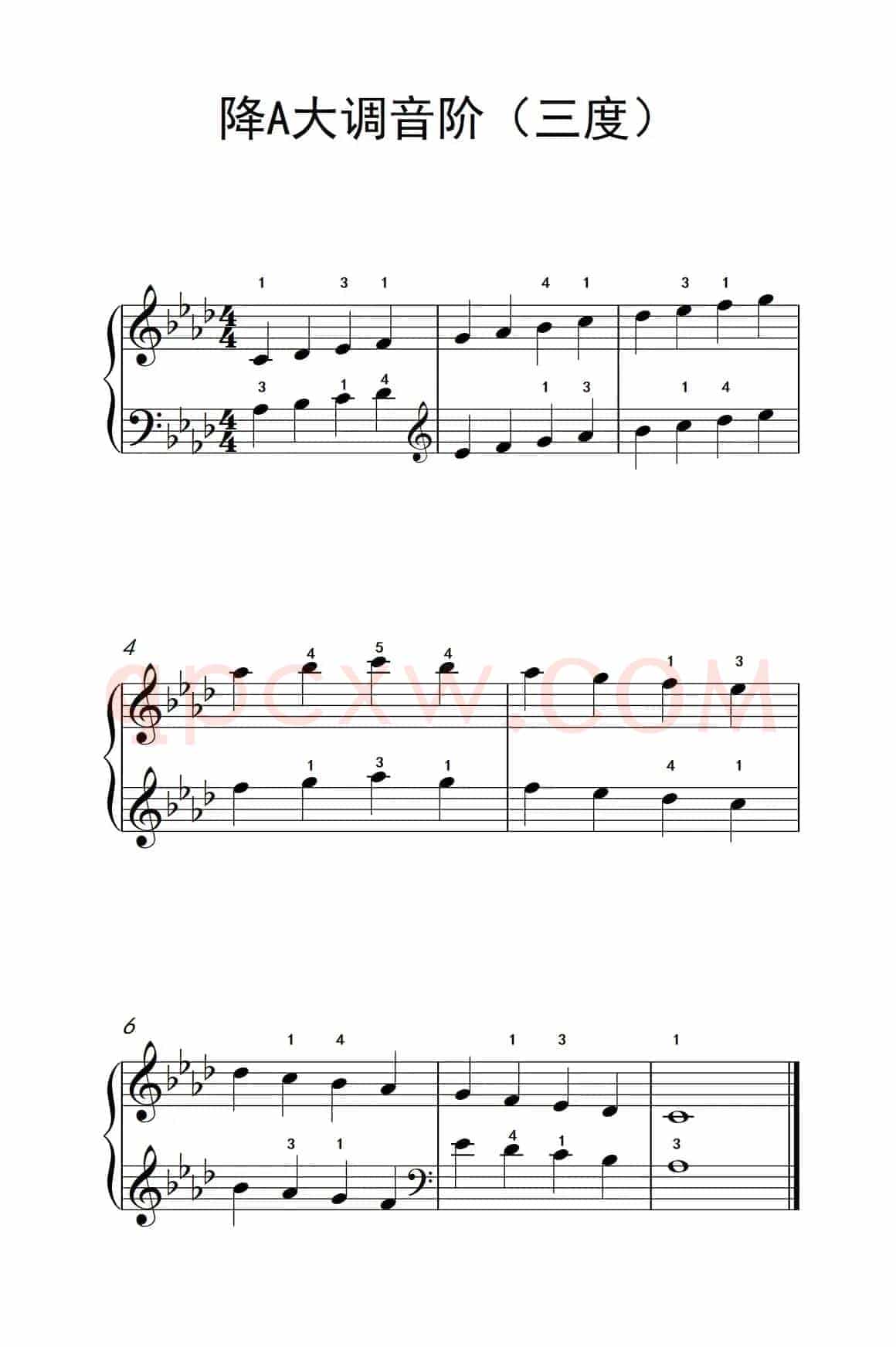 降A大调音阶（三度）（孩子们的钢琴音阶、和弦与琶音 2）