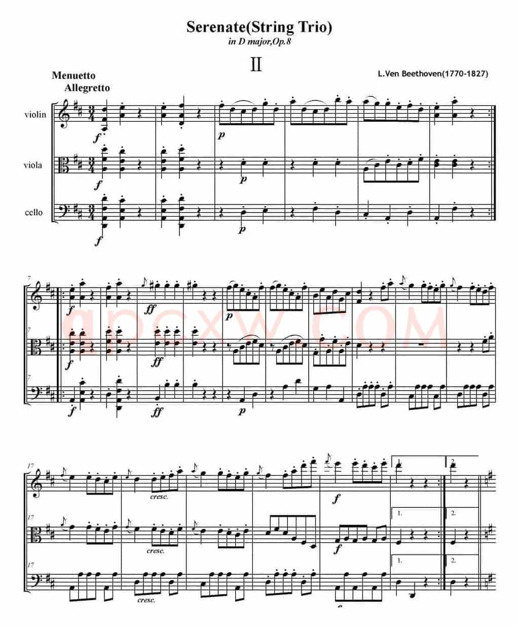Serenate（String Trio）（D大调弦乐三重奏Op.8,II）
