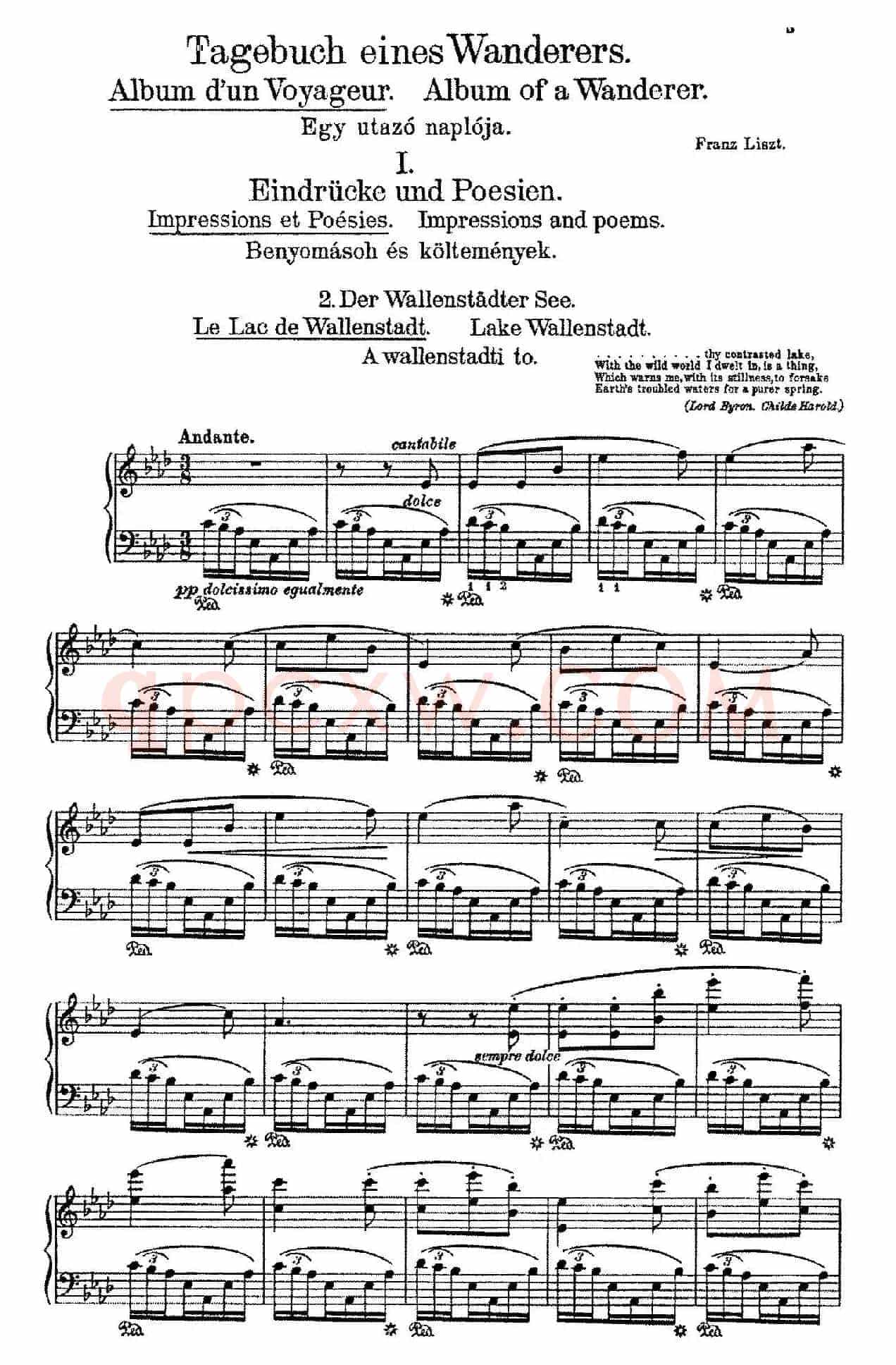 Album d'un Voyageur S.156（旅行者札记·第一册）（印象与诗篇·2. 瓦伦城之湖 Le Lac de Wallenstadt）