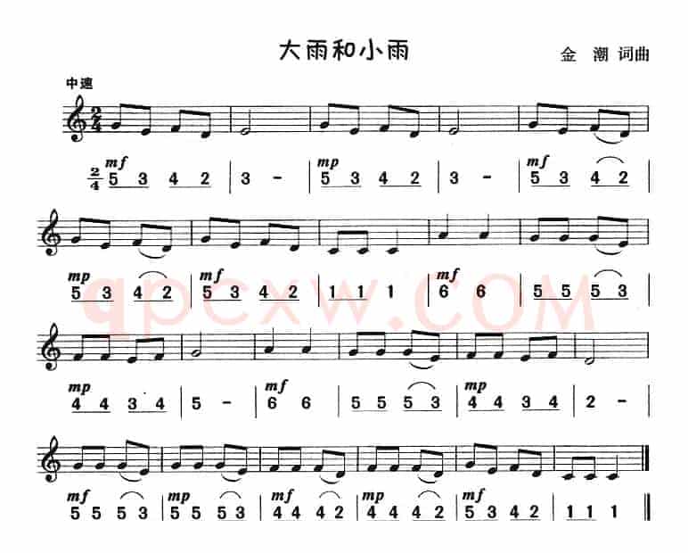 大雨和小雨（八孔竖笛线简谱对照版）