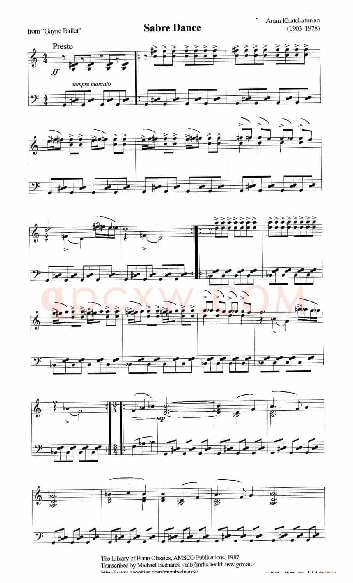 Sabre Dance(马刀舞曲)(钢琴独奏版)