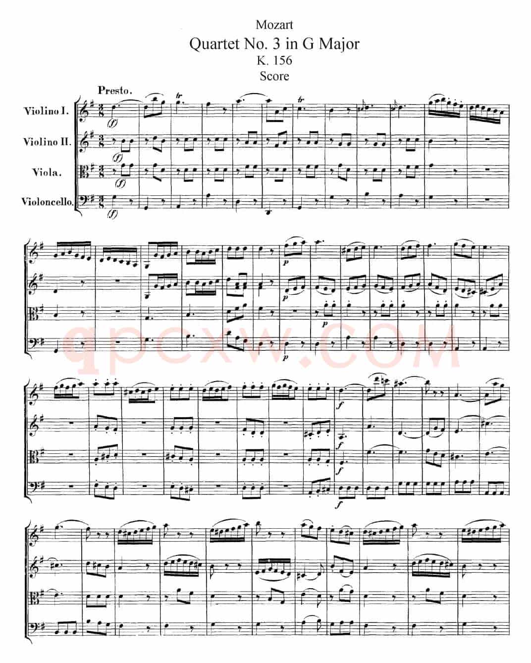 Mozart《Quartet No.3 in G Major,K.156》（总谱）