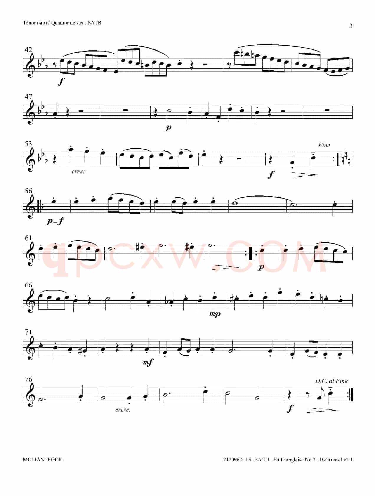 Suite anglaise No 2,BWV 807（法国组曲之二·布列舞曲）（次中音萨克斯分谱）