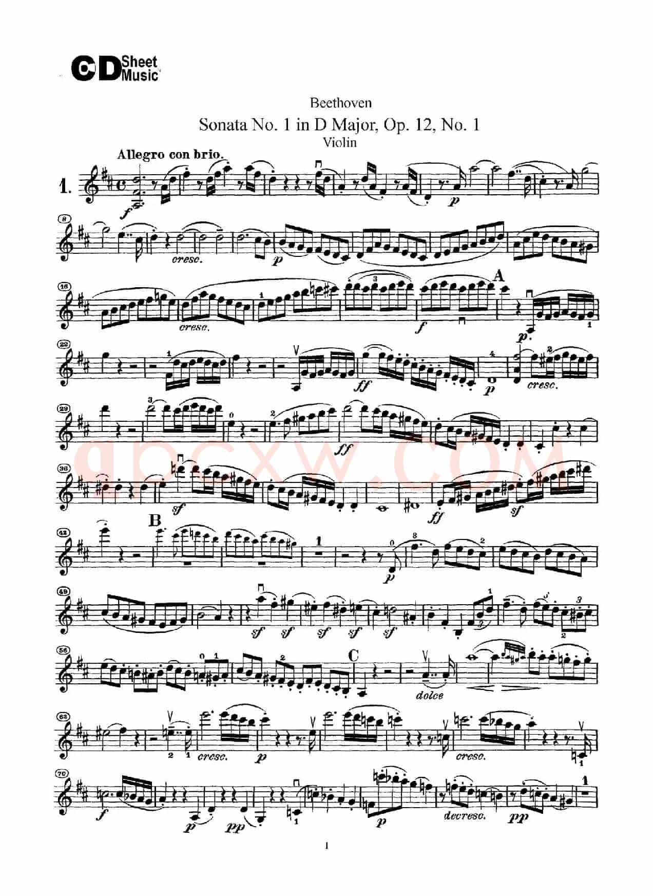 D大调第一小提琴奏鸣曲