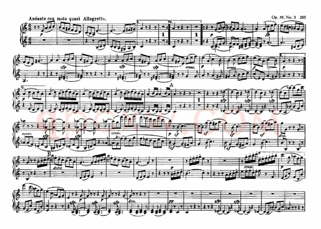 String Quartet No.9 in C Major Op.59-3 - 4 Hands(C大调第九弦乐四重奏·四手联弹)