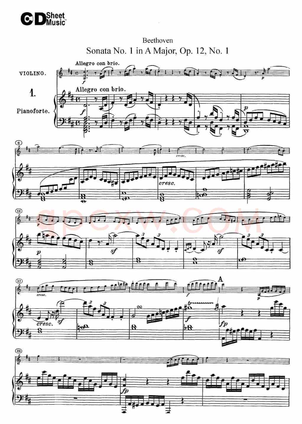 Violin Sonata No.1 in D Major Op.12 No.1（小提琴+钢琴伴奏）