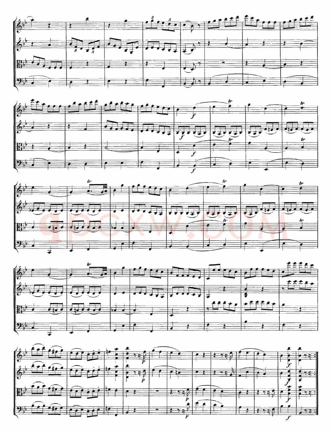 Mozart《Quartet No.12 in Bb Major,K.172》（总谱）
