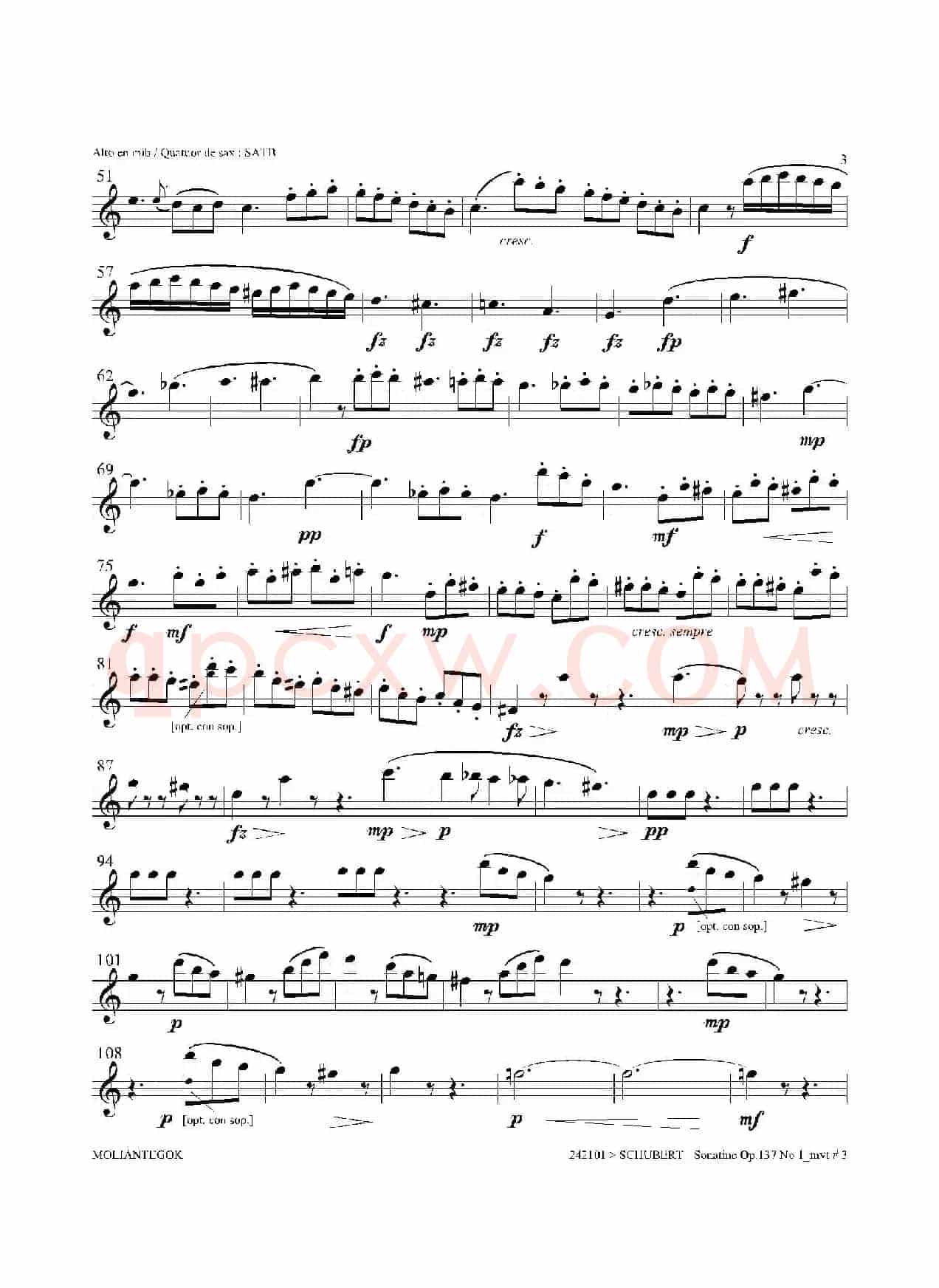 Sonatine Op.137 No 1(四重奏中音萨克斯分谱)