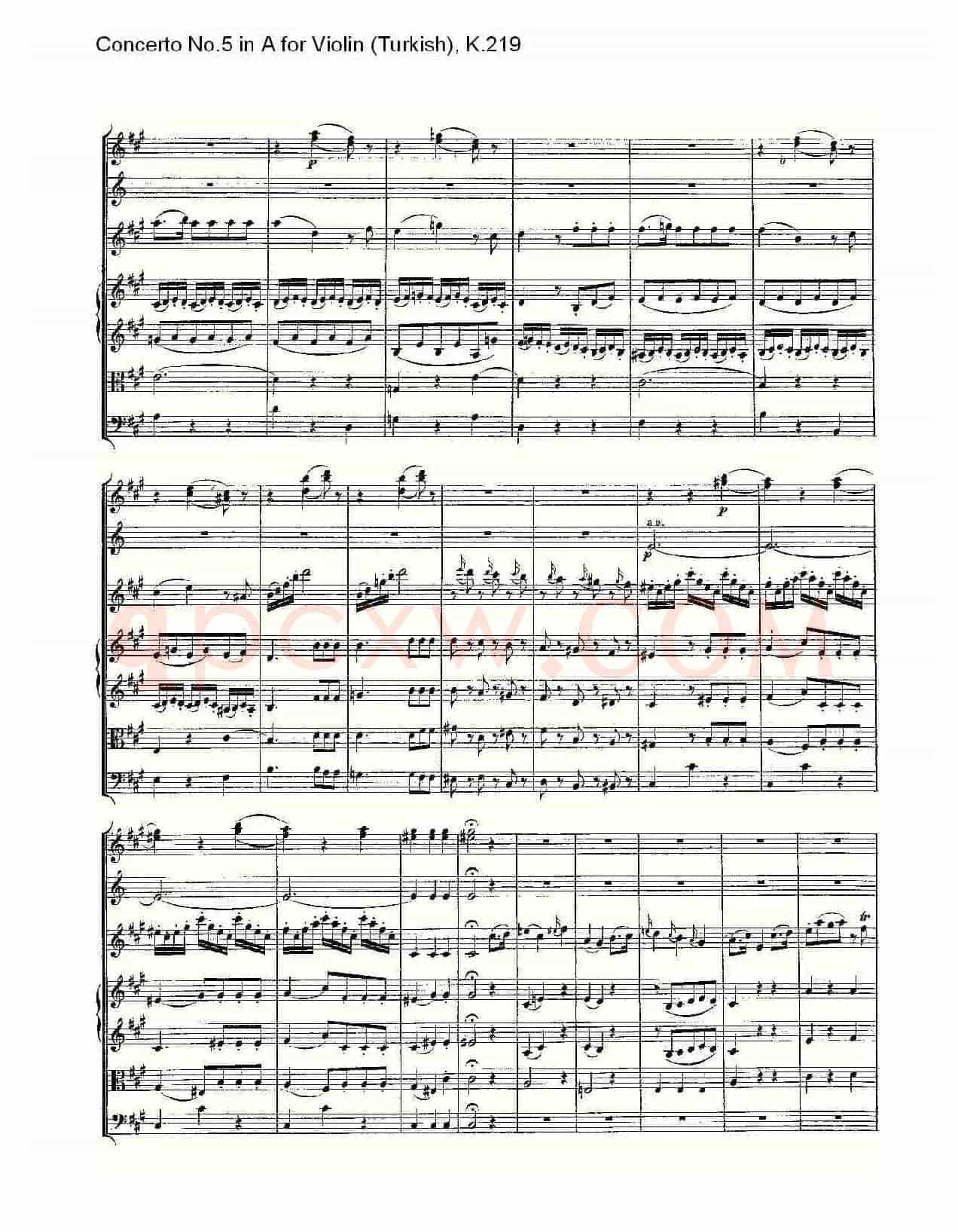 A调小提琴第五协奏曲,(土耳其) K.21)