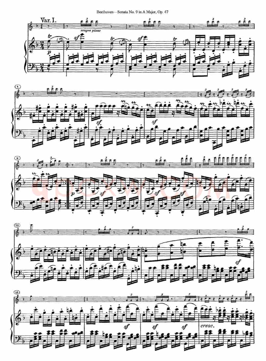 Violin Sonata No.9 in A Major Op.47（小提琴+钢琴伴奏）