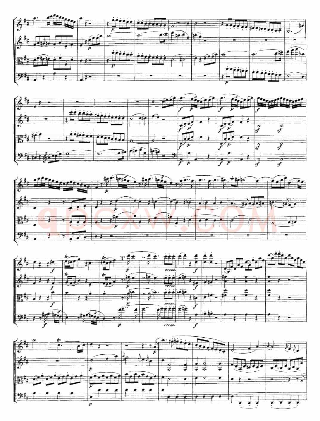 Mozart《Quartet No.21 in D Major,K.575》（总谱）