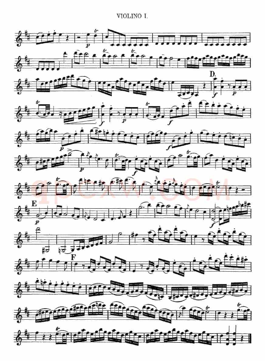 Mozart《Quartet No.2 in D Major,K.155》（Violin 1分谱）
