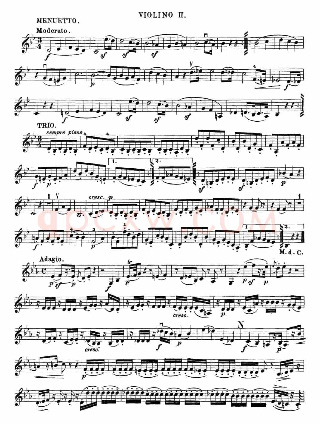 Mozart《Quartet No.17 in Bb Major,K.458》（Violin 2分谱）