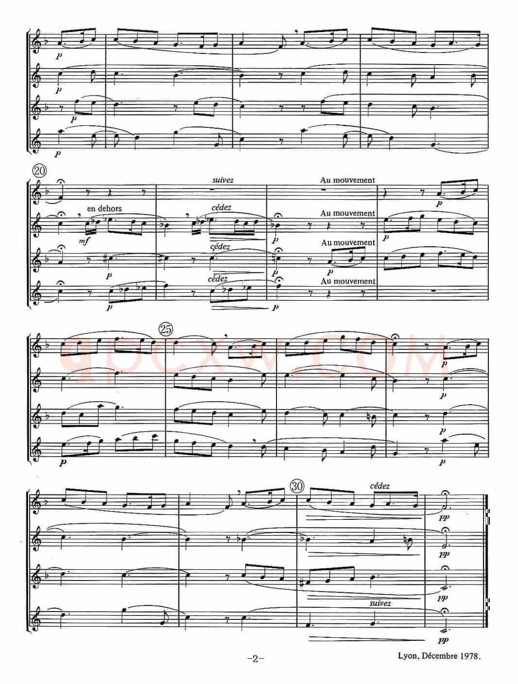 jean Bouvard 编写的6首萨克斯四重奏之四