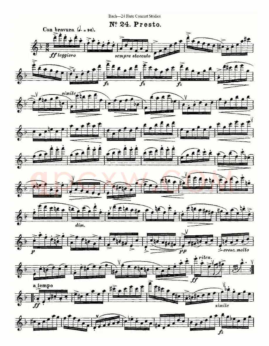 Bach-24 Flutc Concert Studies 之20—24（巴赫—24首长笛音乐会练习曲）