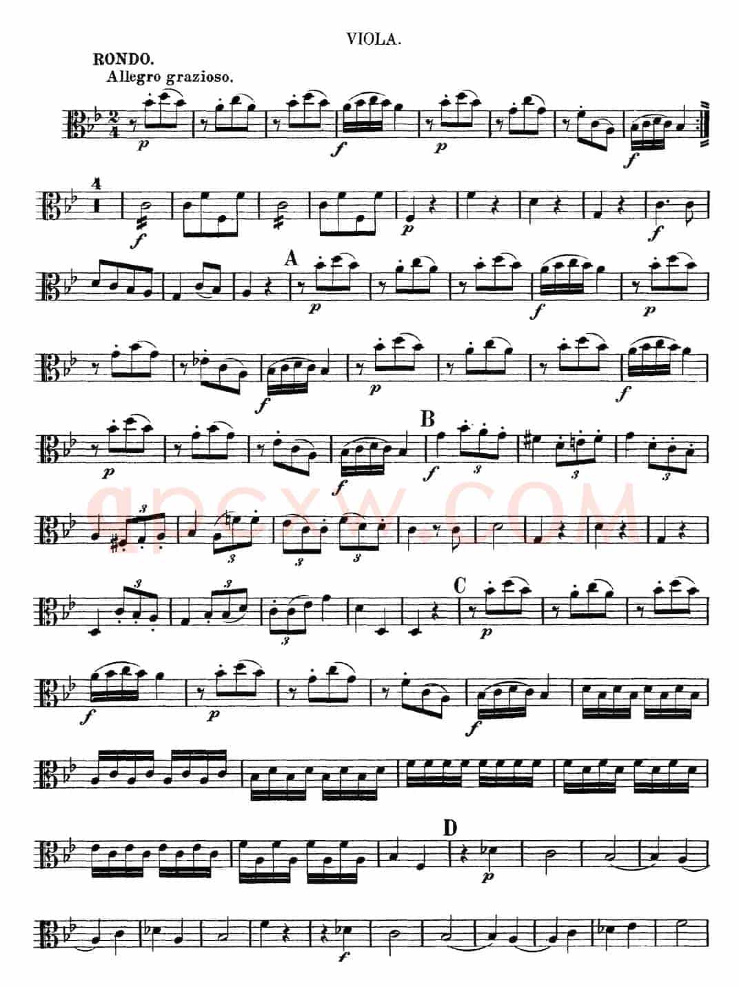 Mozart《Quartet No.6 in Bb Major,K.159》（Viola分谱）