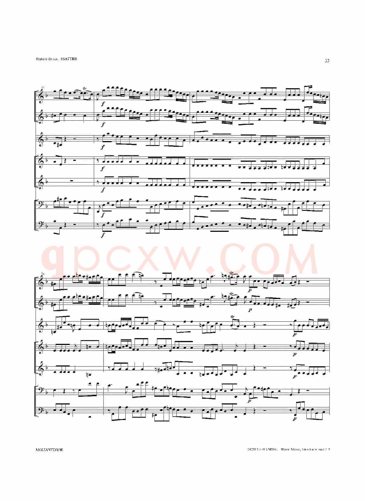 Water Music（HWV.348 No.1）（萨克斯合奏总谱）