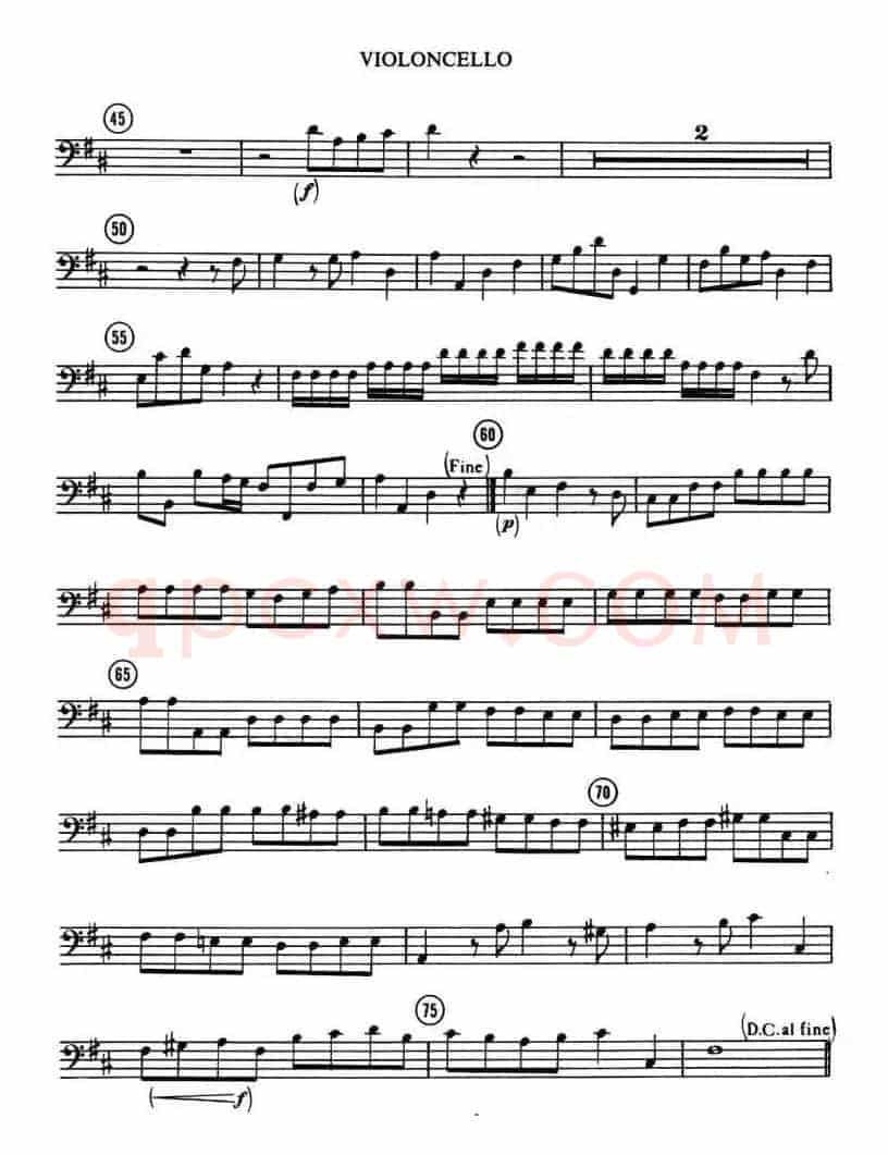LET THE BRIGHT SERAPHIM(四重奏大提琴分谱)