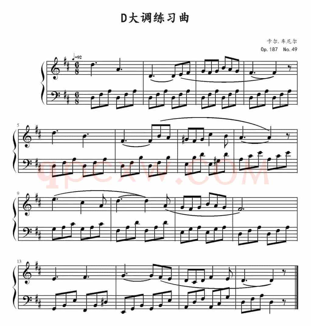D大调练习曲 （卡尔·车尼尔Op.187，No.49）