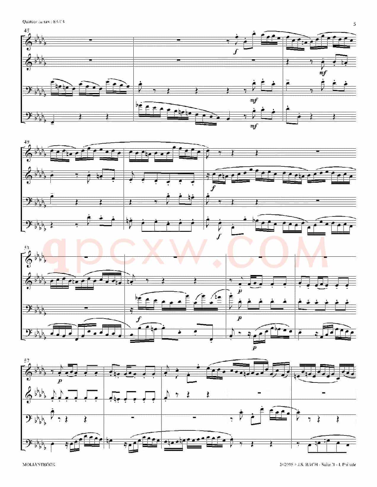 Suite anglaise No 2,BWV 807（法国组曲之二·前奏曲）（四重奏总谱）