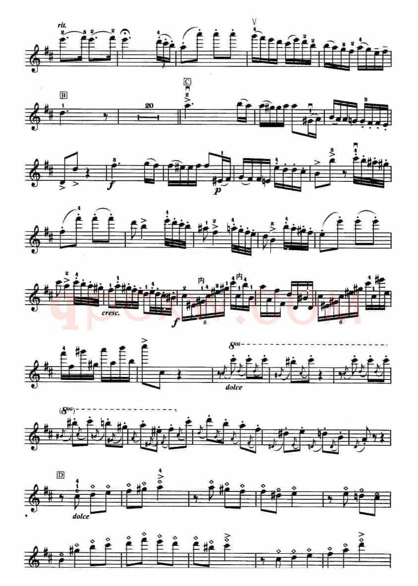 D大调小提琴协奏曲（二胡移植五线谱）