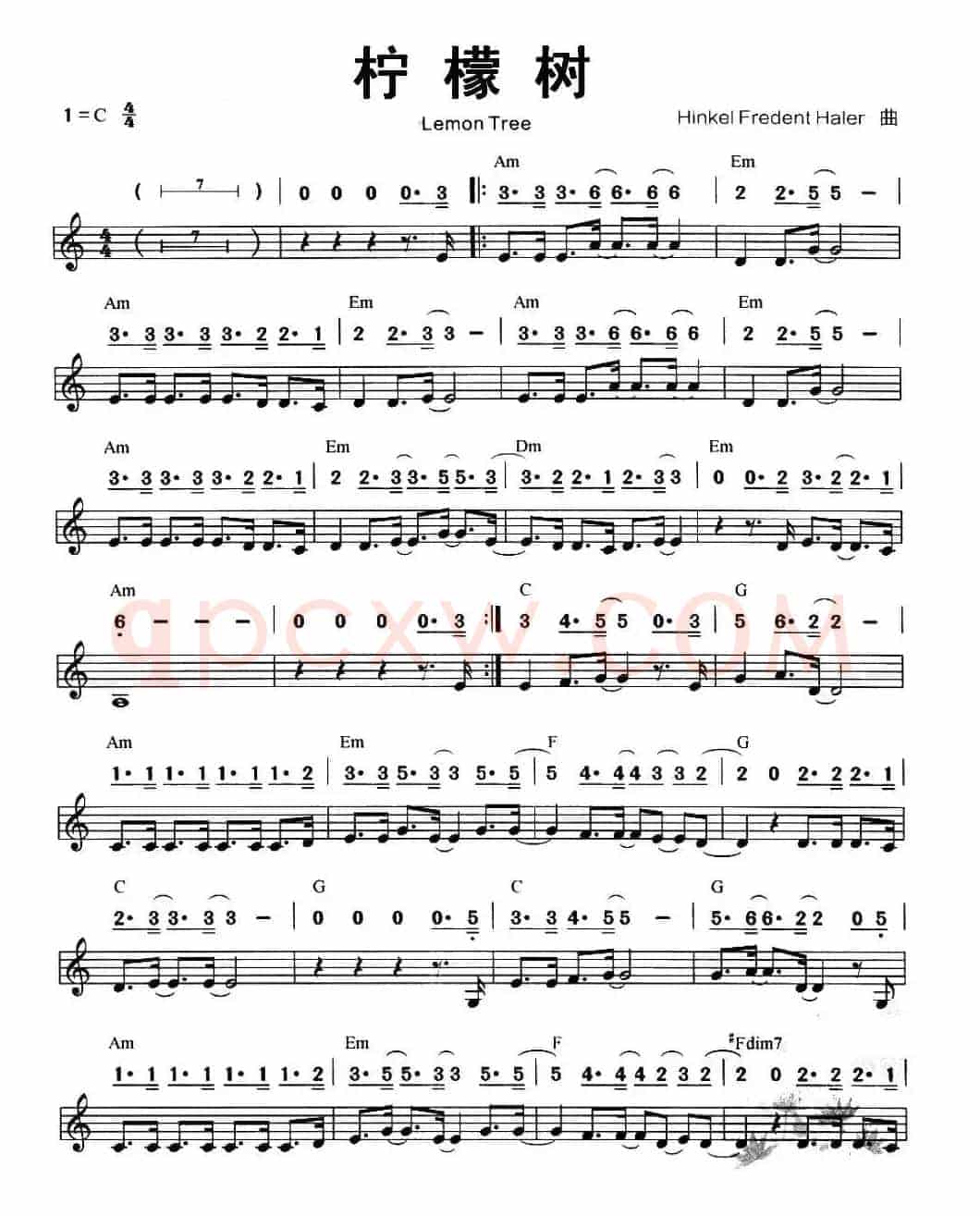 柠檬树（线简谱混排版）