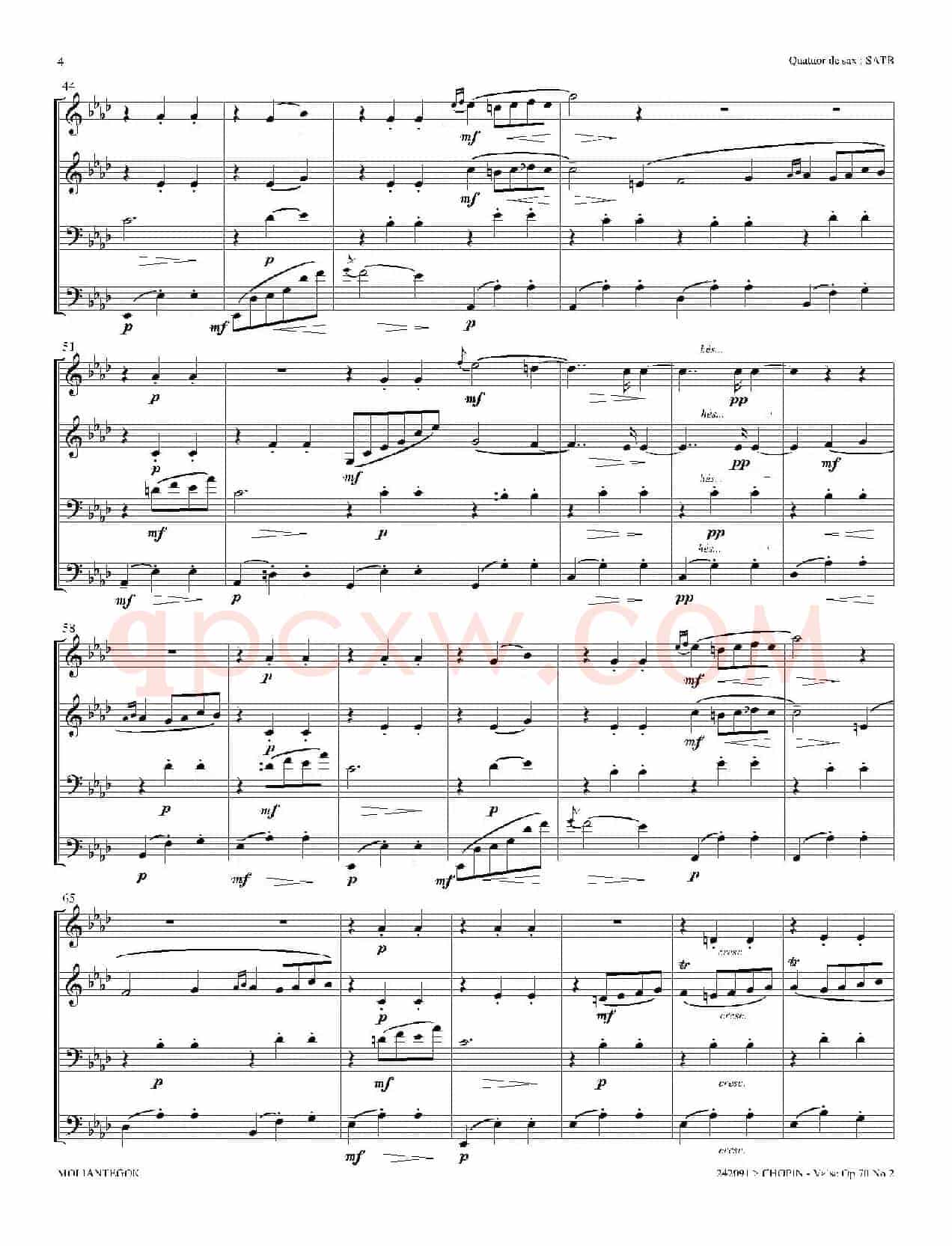 f小调圆舞曲 Op.70 No.2（四重奏总谱）