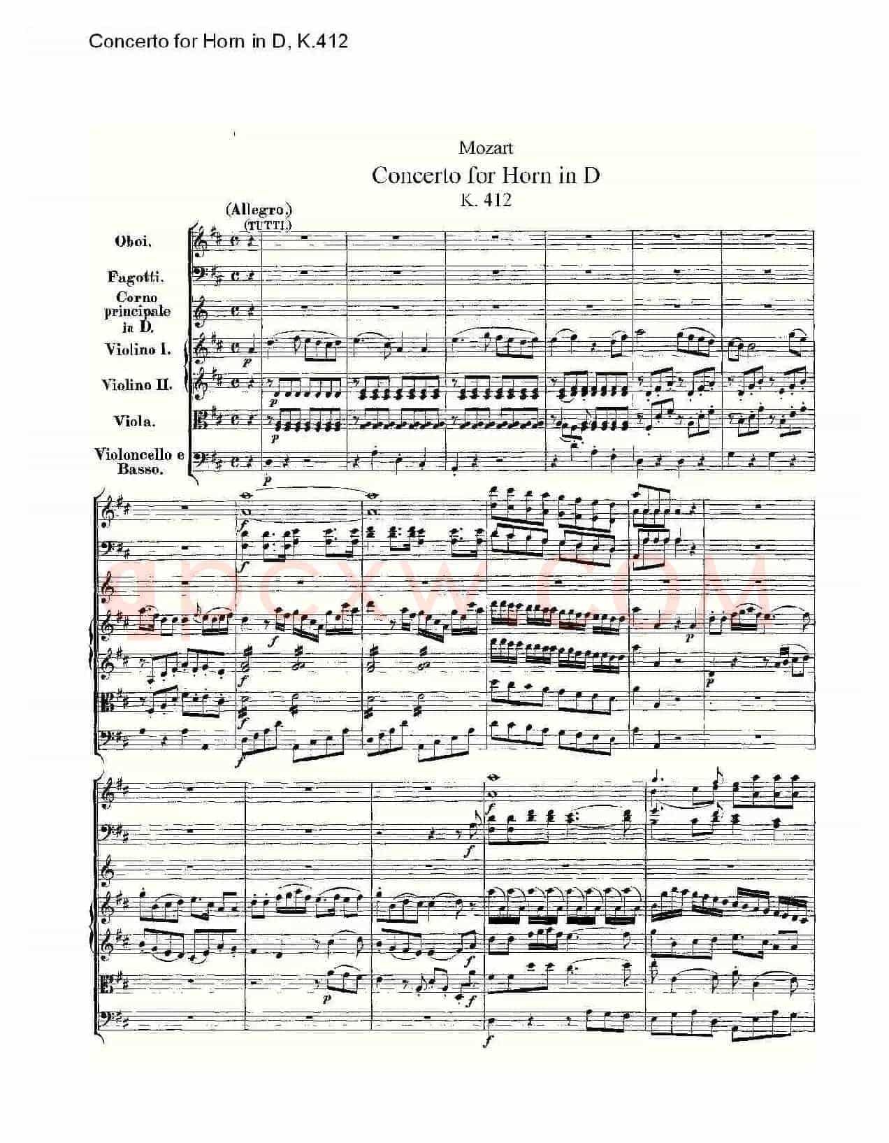 Concerto for Horn in D, K.412(D调法国号协奏曲, K.412)