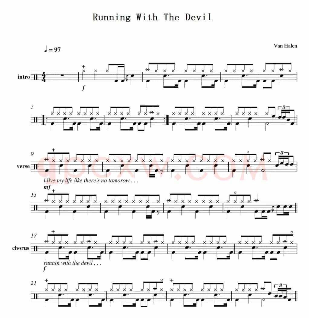 爵士鼓谱：Van Halen - Running with the devil