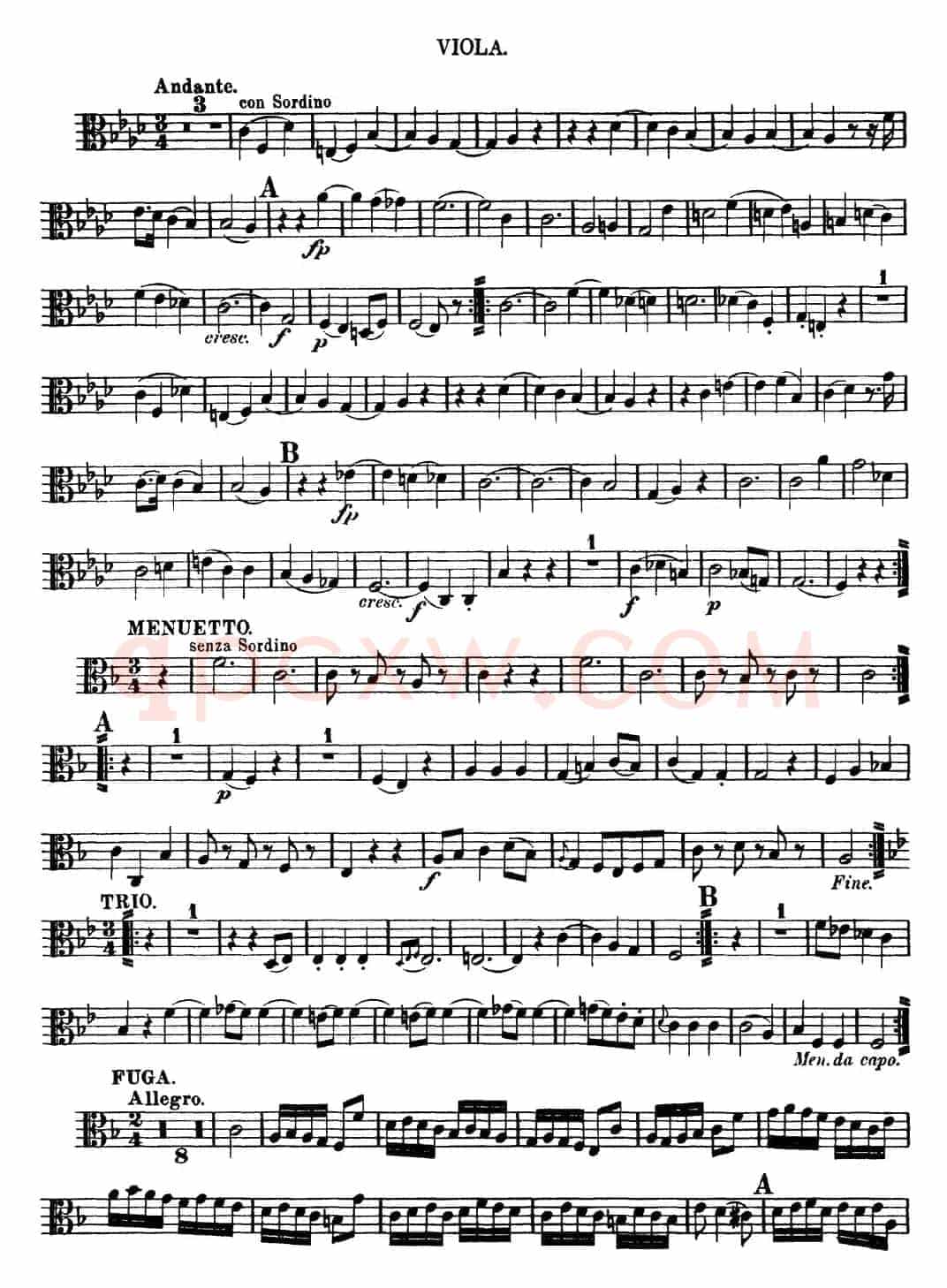 Mozart《Quartet No.8 in F Major,K.168》（Viola分谱）