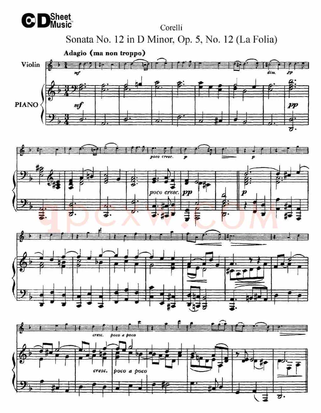 Sonata No.12 in D Minor Op.5 No.12（小提琴+钢琴伴奏）