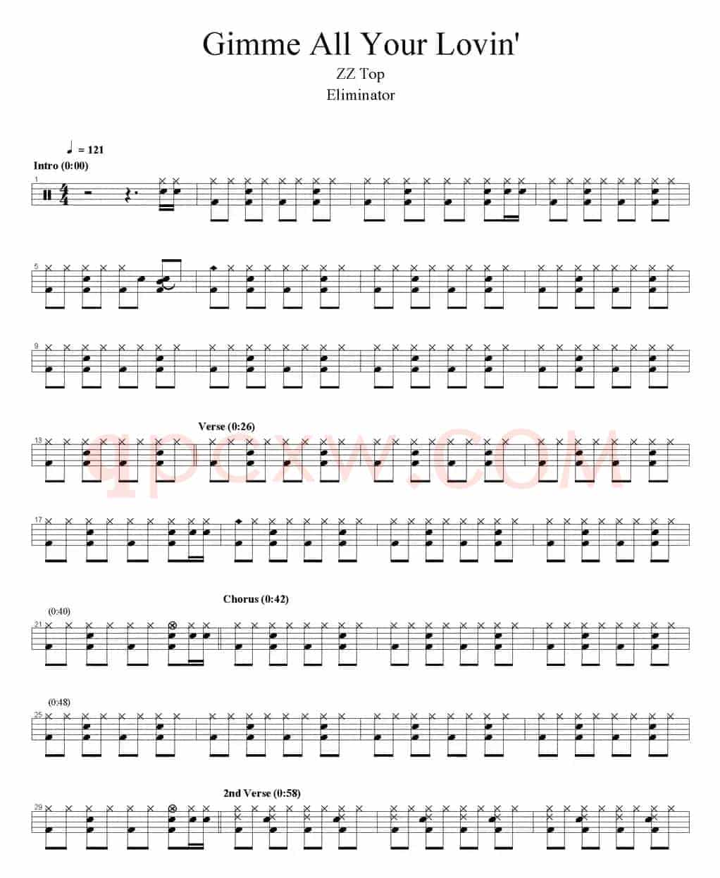 爵士鼓谱：Gimme all your lovin