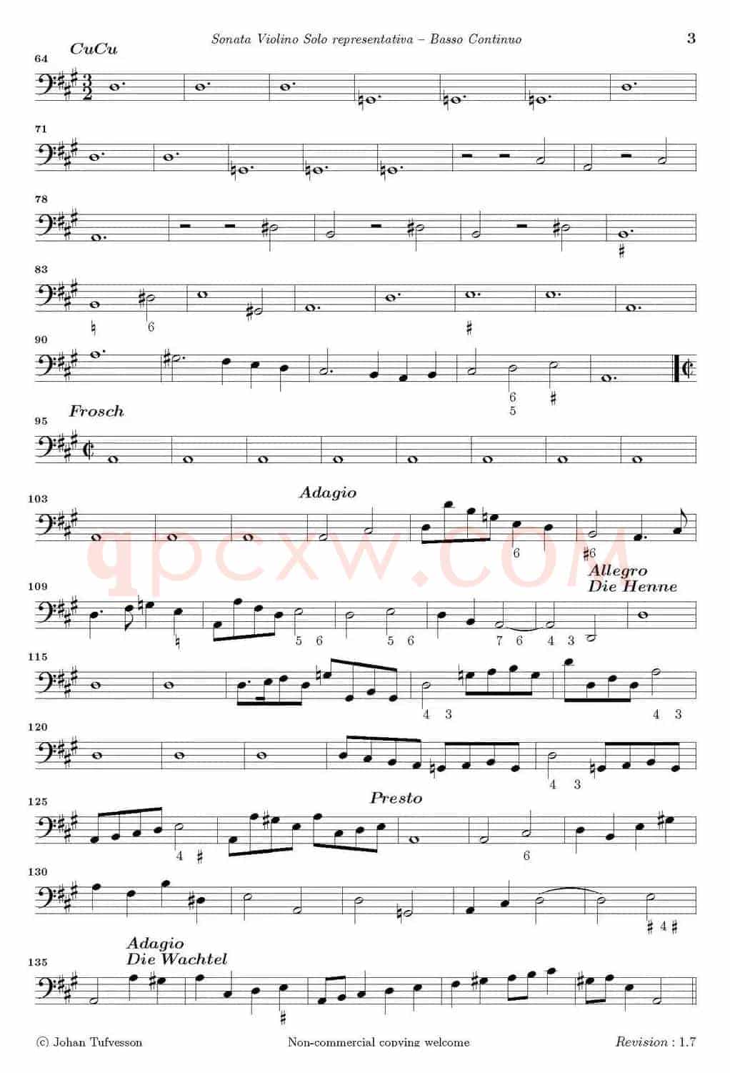 Sonata Violino Solo representativa（Basso Continuo）