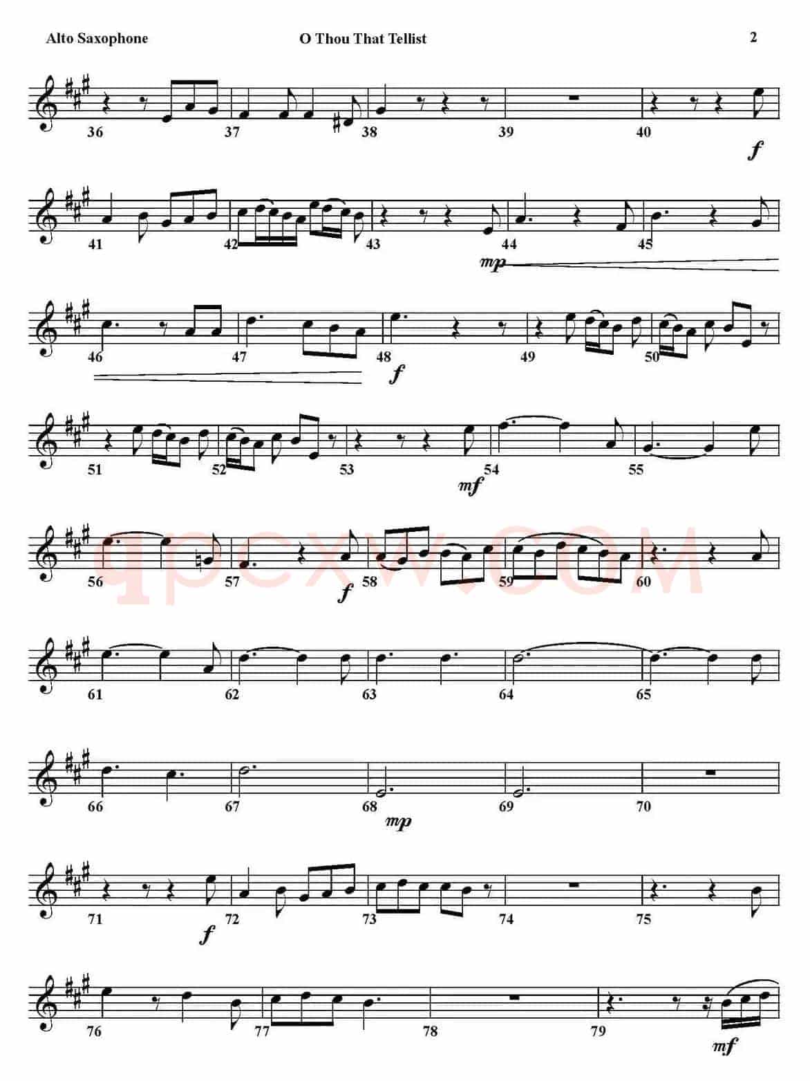 O THOU THAT TELLEST GOOD TIDINGS TO ZION（四重奏·中音萨克斯分谱）