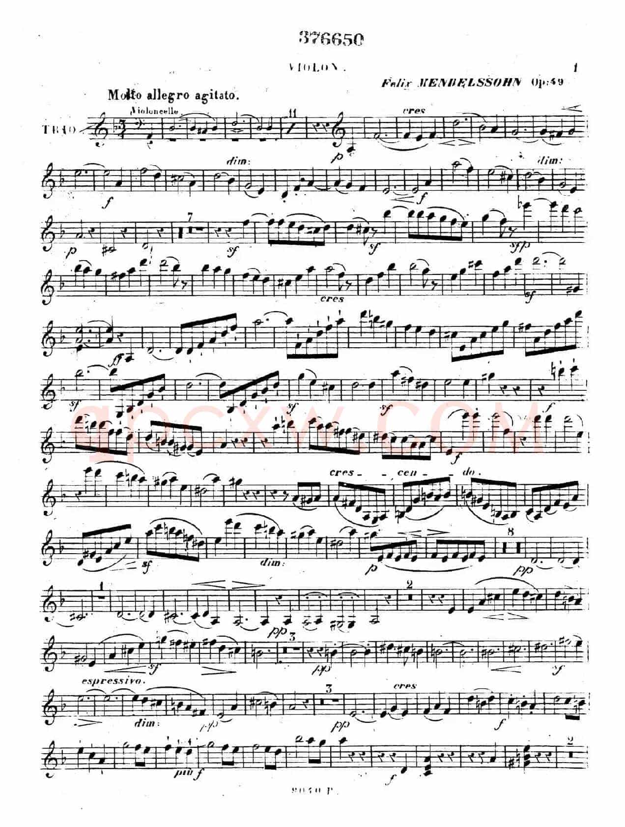Piano Trio No.1 in d Minor Op.49（d小调第一钢琴三重奏·小提琴独奏版）