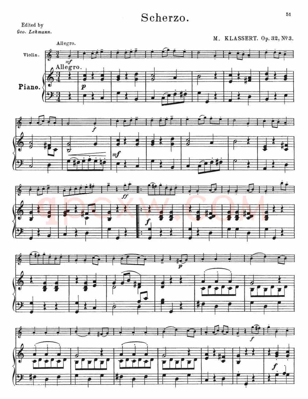 25首小提琴曲合集：Scherzo.（M. KLASSERT. Op.32，No.3）（小提琴+钢琴伴奏）