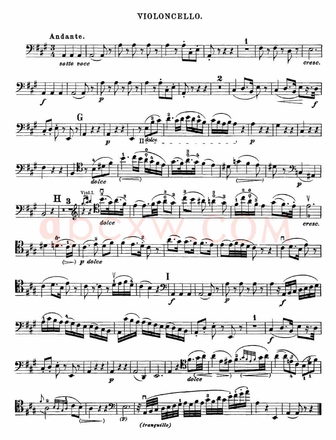 Mozart《Quartet No.21 in D Major,K.575》（Cello分谱）