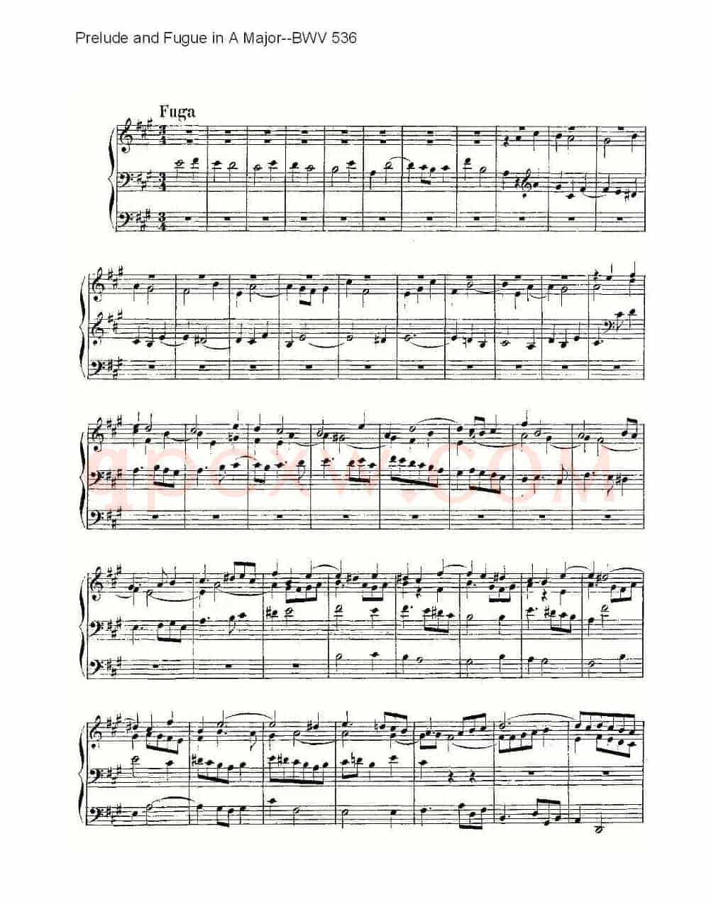 Prelude and Fugue in A Major--BWV 536 (管风琴谱)