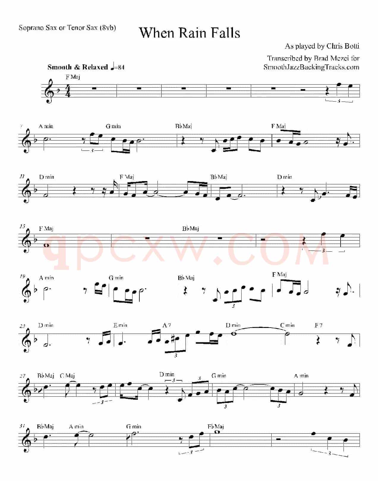 When Rain Falls（次中音萨克斯）
