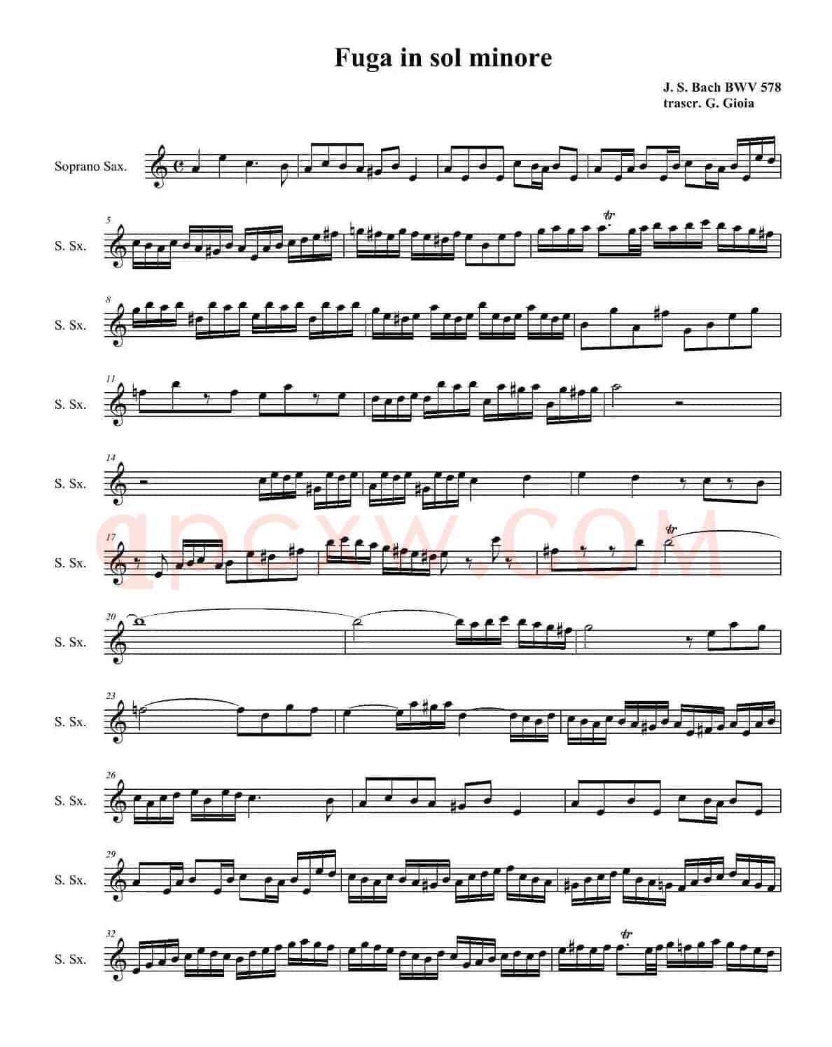 Fuga in sol minore （四重奏之高音萨克斯分谱）