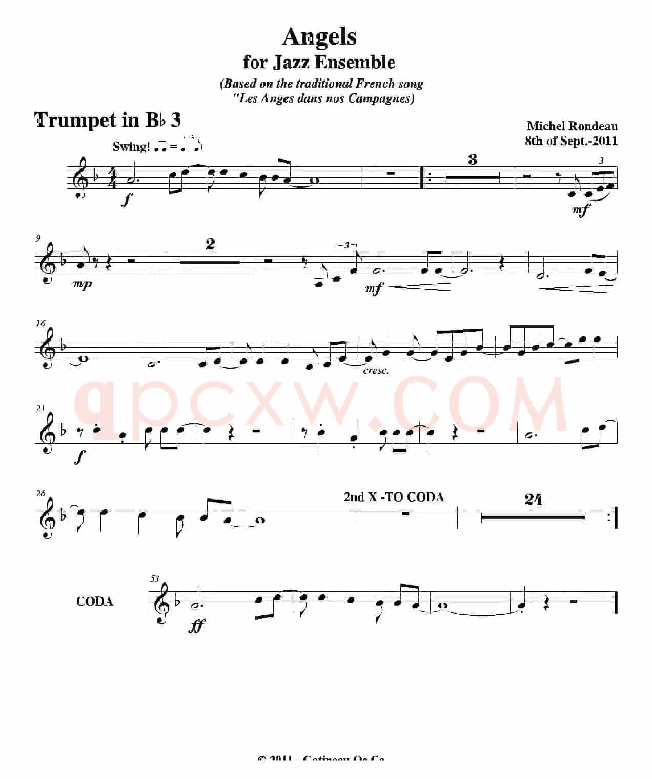 Angels for Jazz Ensemble（第三降B小号分谱）